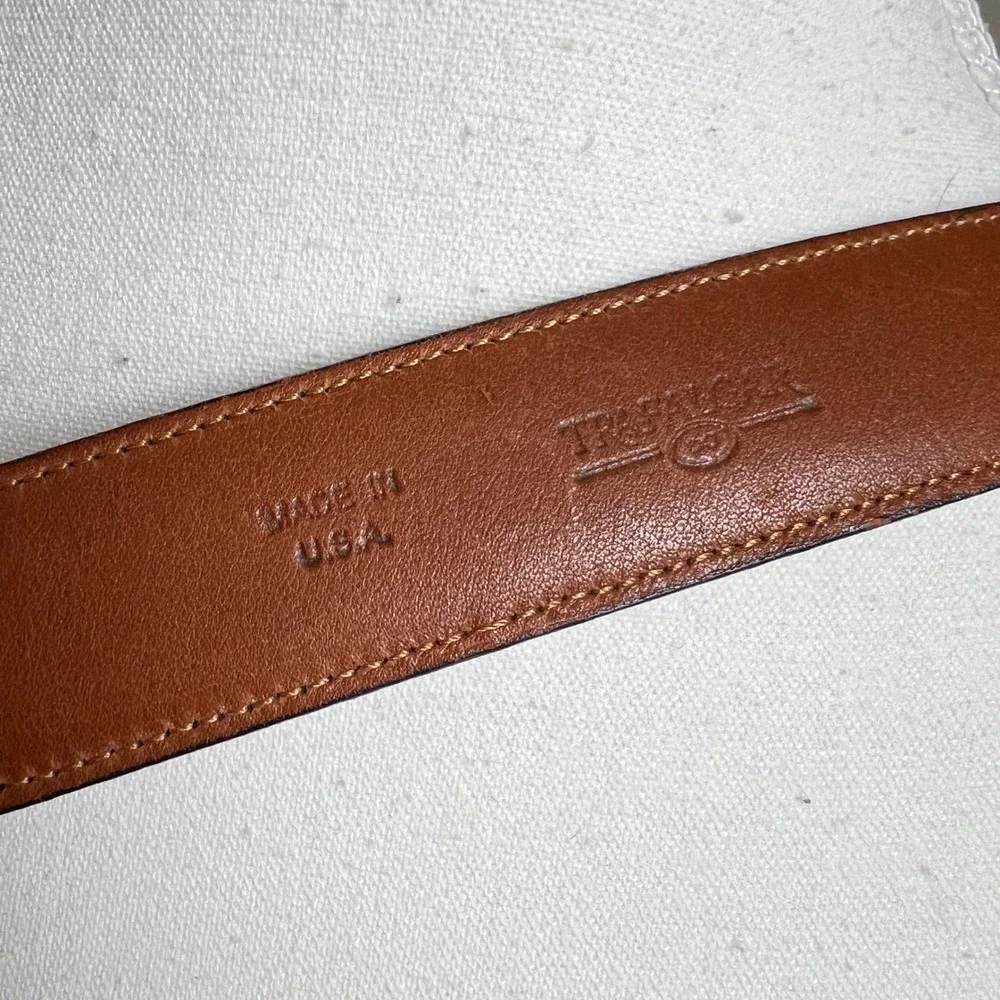Vintage Brown Leather Belt Trafalgar Size 32 Brass Buckle Textured Made in USA